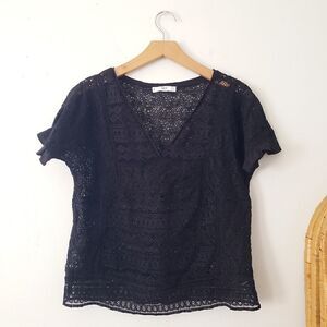 Mango Suit Black Lace Overlay Top S MNG